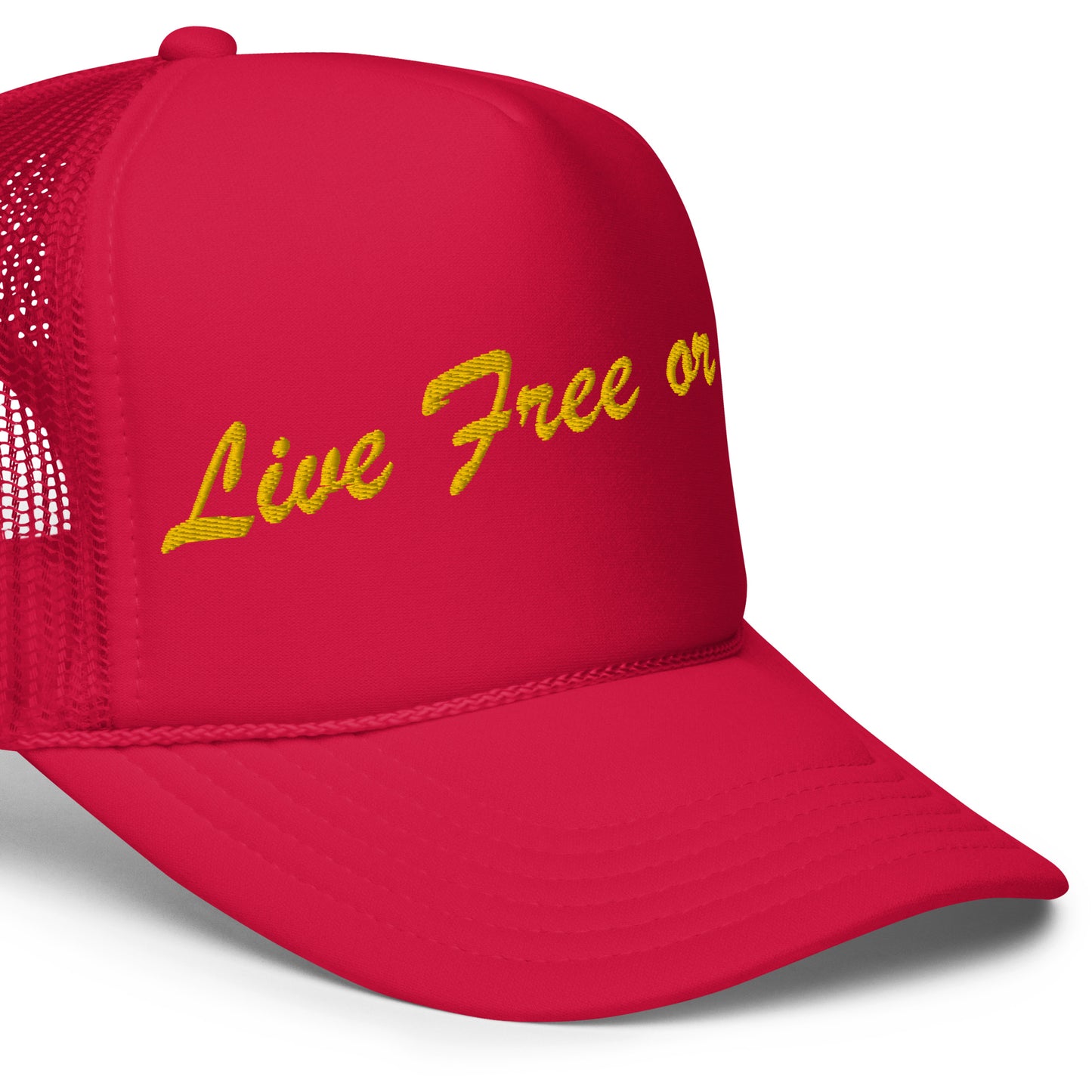 Live Free or Die Foam Trucker Hat in Cherry