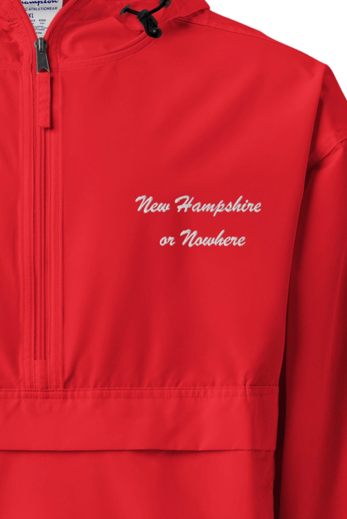 New Hampshire or Nowhere Embroidered Champion Packable Jacket in Cherry